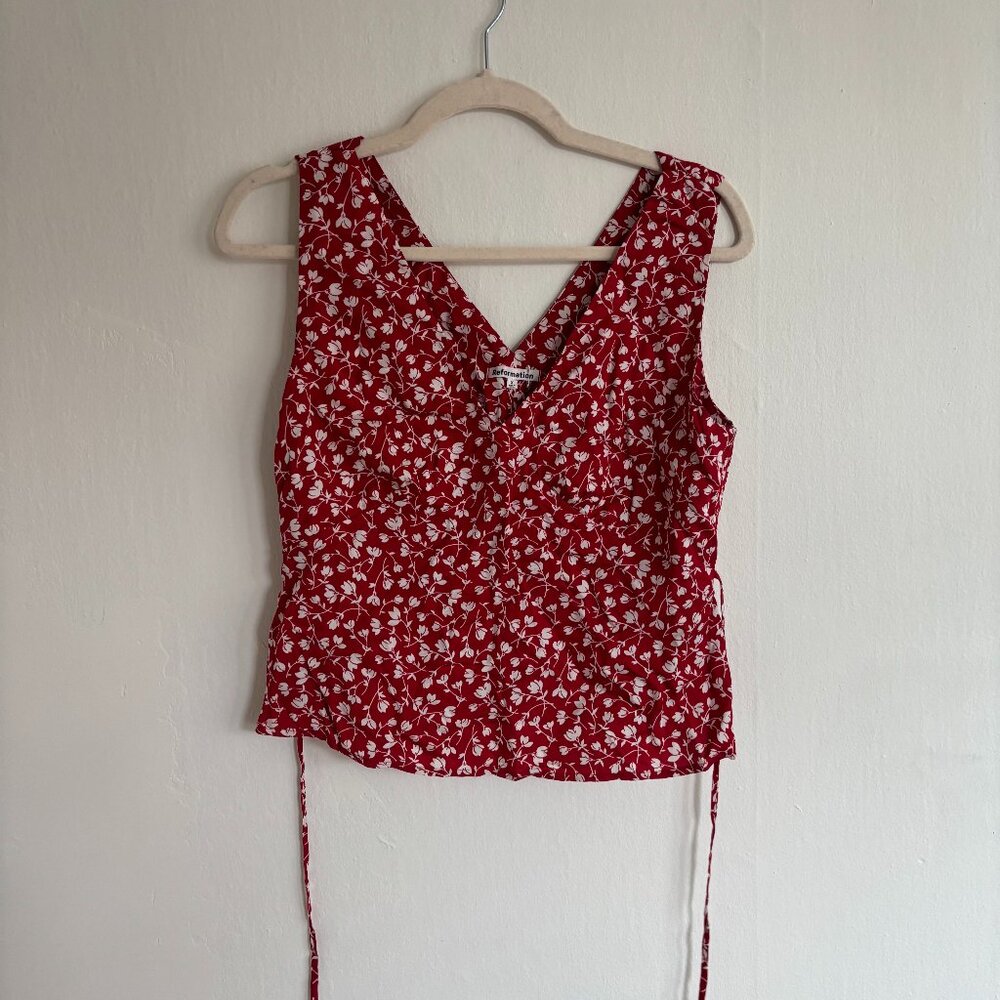 Red reformation tie back top